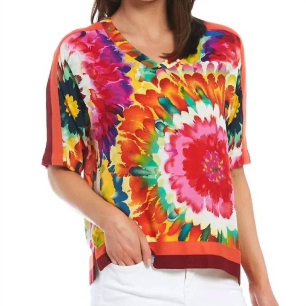 NEW TRU LUXE tie dye top with rib trim in multi
